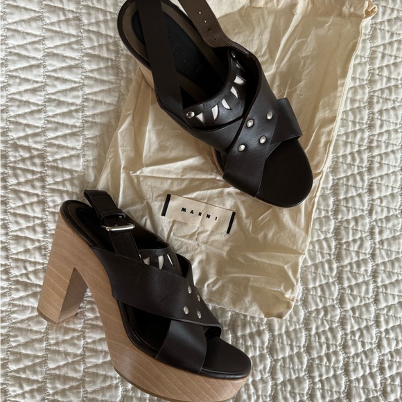 NWOT Marni Leather Cutout Accent Slingback Sandals - Picture 5 of 6